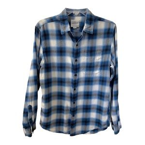 AEO Men’s Button Up Shirt Blue Plaid Seriously Soft Size Medium